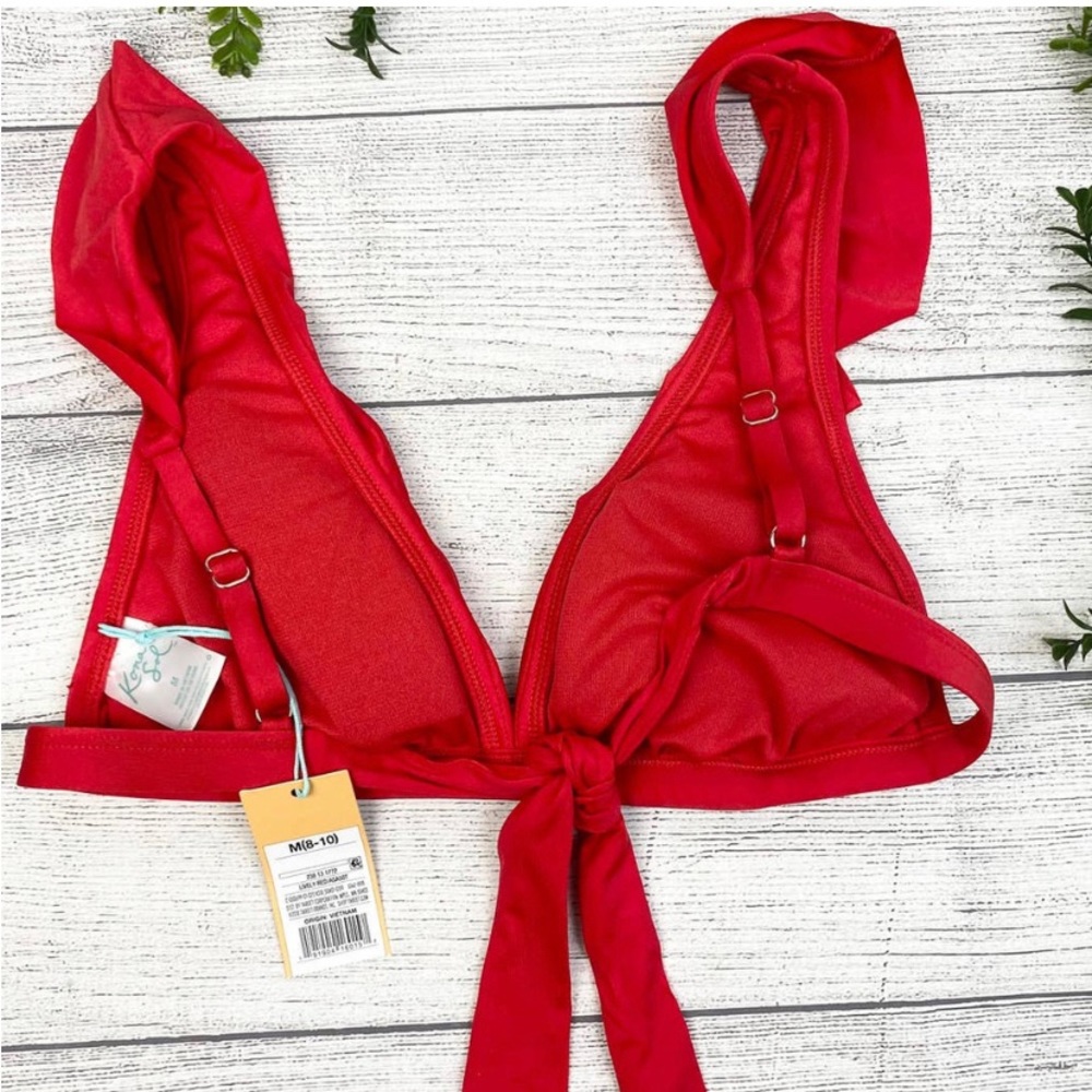 NEW KONA SOL Red Ruffle Front Bikini Top Medium